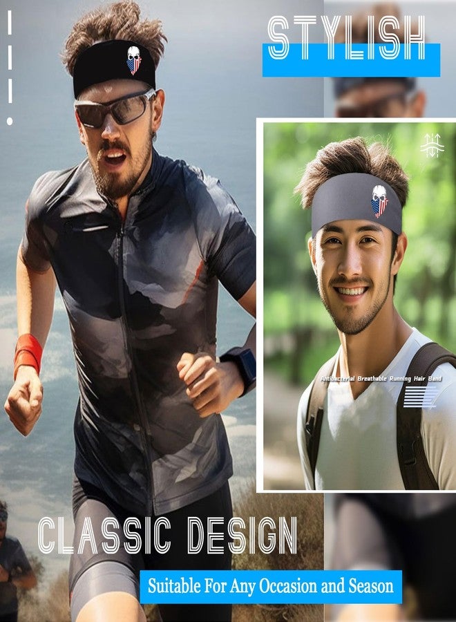 FACITE 3PCS Sweatbands for Men Women Sweat Band Headbands Men Sport Workout Headbands for Mens Cooling Head Bands Skull American Flag Stretchy Hairband for Running Yoga Gym Hip Hop Football 4th July Gift - Image 4